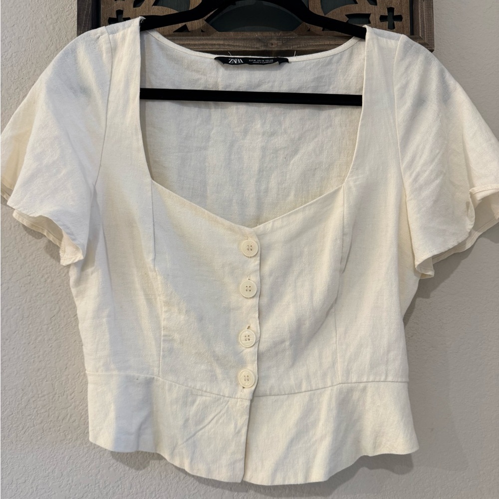 Zara Ivory fitted crop blouse